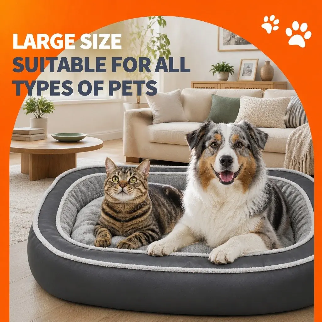 Oval Pet Bed Deep Sleep Removable Washable Cushion Blue 60x50x17cm