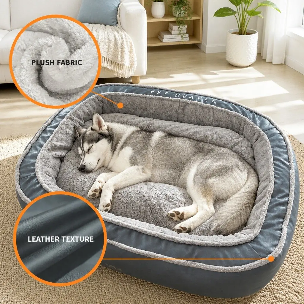 Oval Pet Bed Deep Sleep Removable Washable Cushion Blue 60x50x17cm