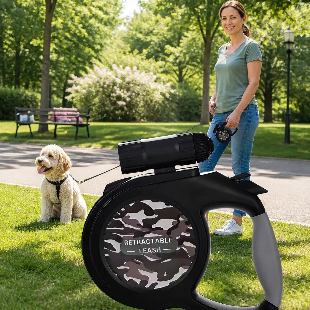 Pet Auto-Retractable Towing Rope Leash 8m with Built-in Flashlight Light Dog