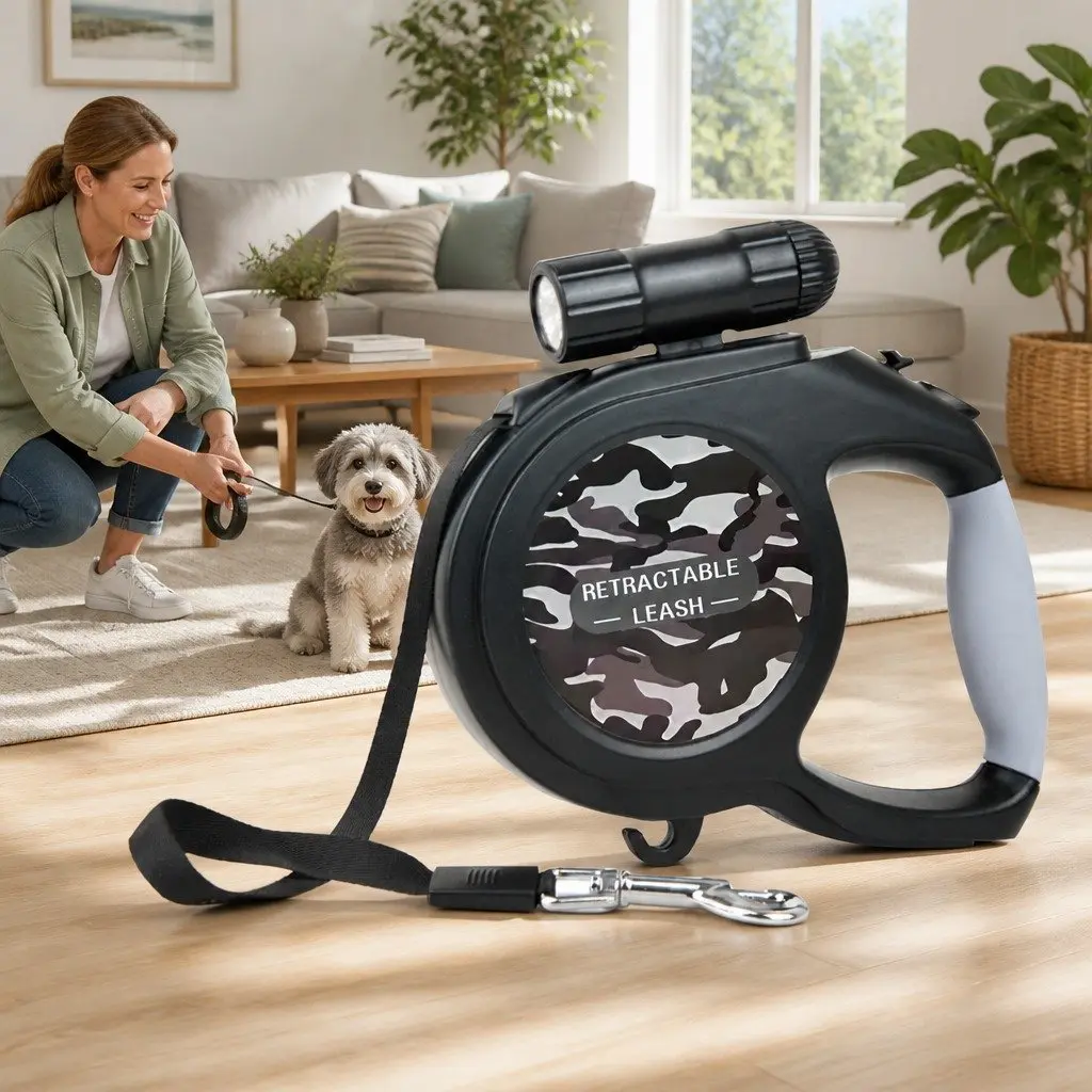 Pet Auto-Retractable Towing Rope Leash 8m with Built-in Flashlight Light Dog