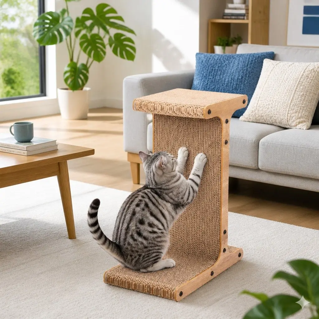 Cardboard Cat Scratch Board T-Jump Stand Kitten Scratcher Toy Lounge