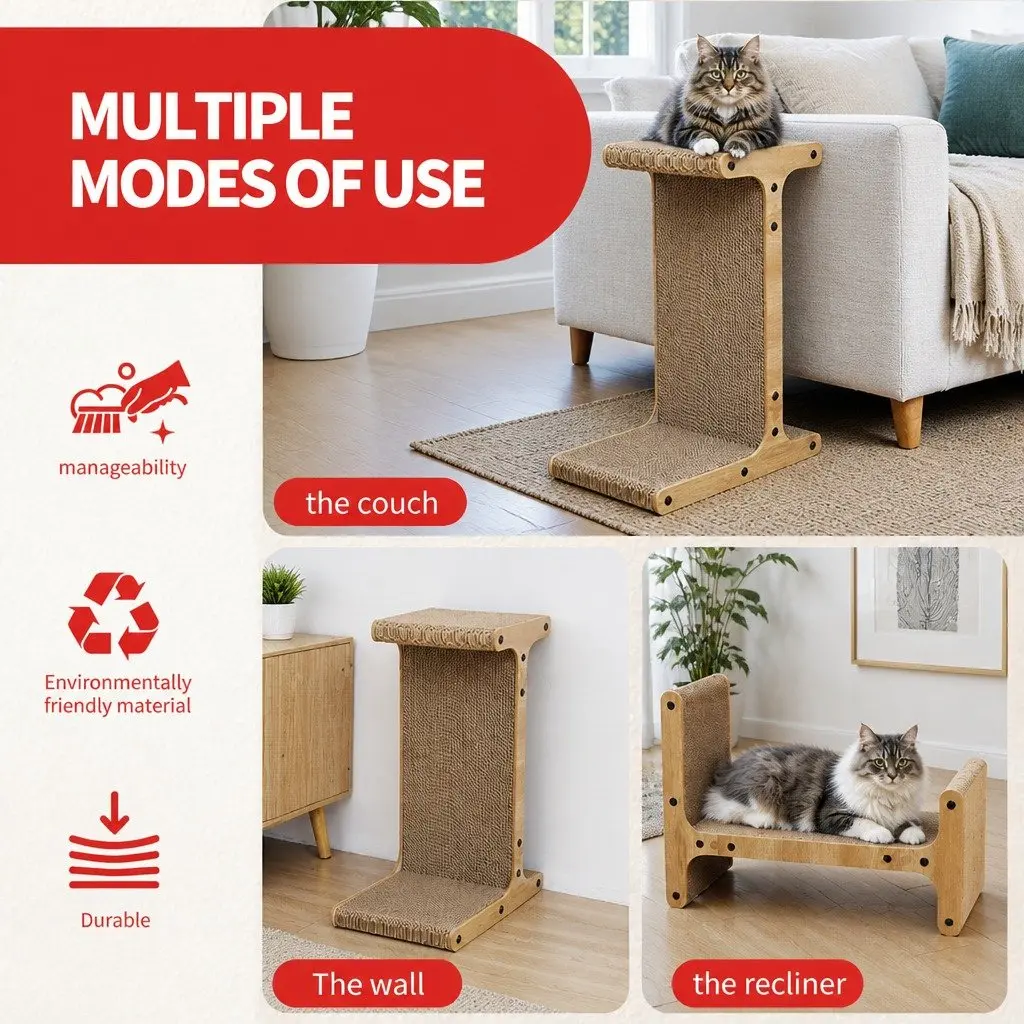 Cardboard Cat Scratch Board T-Jump Stand Kitten Scratcher Toy Lounge