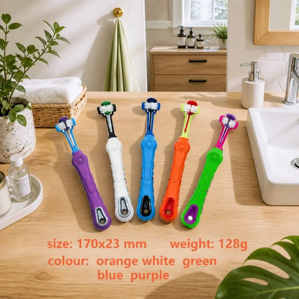 Three-Head Dog Cat Toothbrush Multi-Angle Oral Cleaning Pet Dental Care Tool