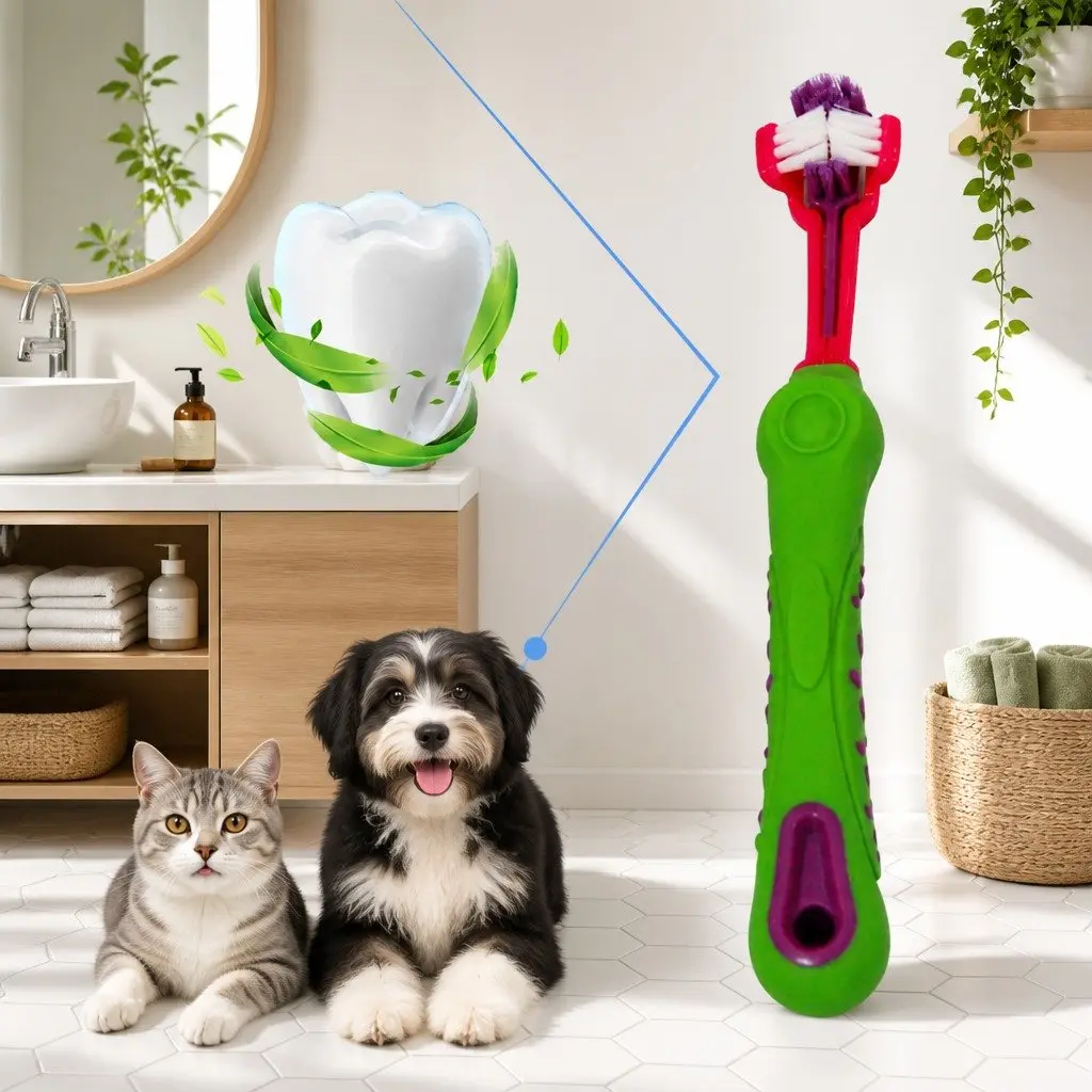 Three-Head Dog Cat Toothbrush Multi-Angle Oral Cleaning Pet Dental Care Tool