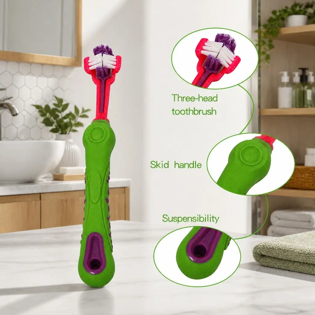 Three-Head Dog Cat Toothbrush Multi-Angle Oral Cleaning Pet Dental Care Tool