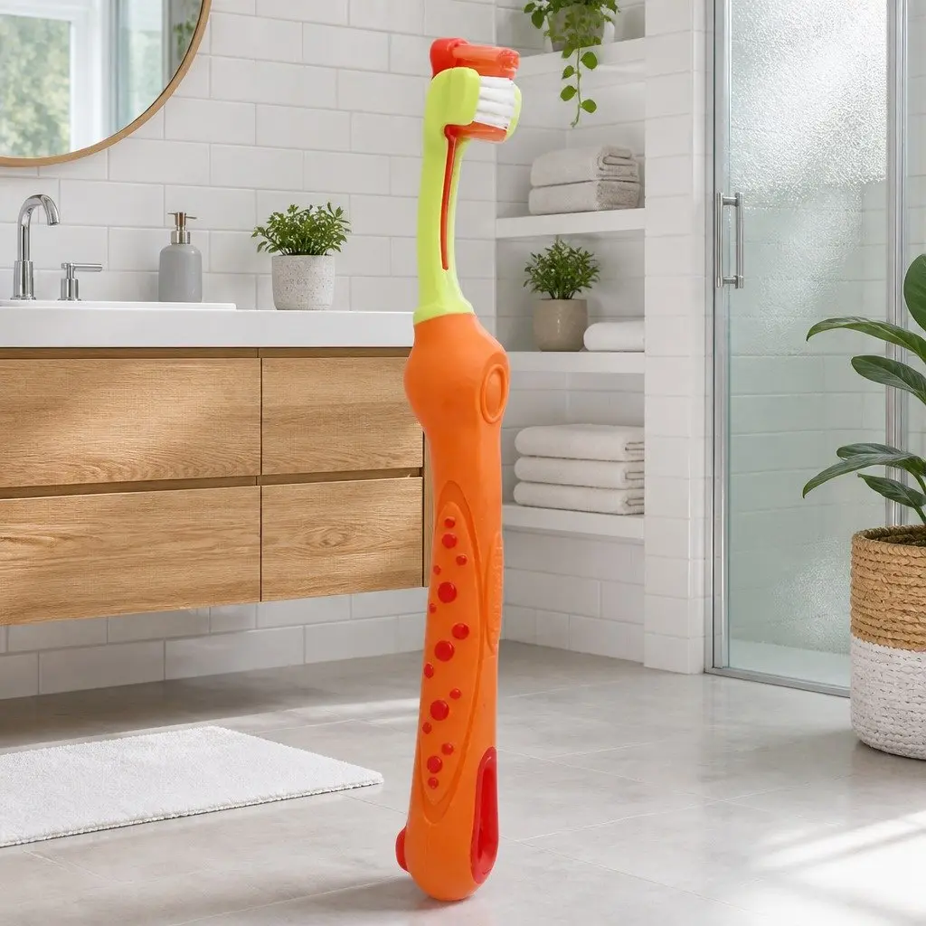 Three-Head Dog Cat Toothbrush Multi-Angle Oral Cleaning Pet Care Tool Orange