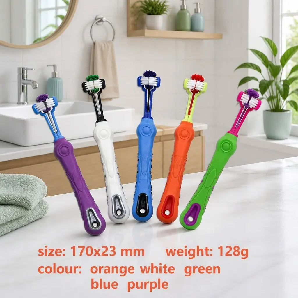 Pet Oral Care Three-Head Multi-Angle Dog Cat Toothbrush Cleaning Tool White