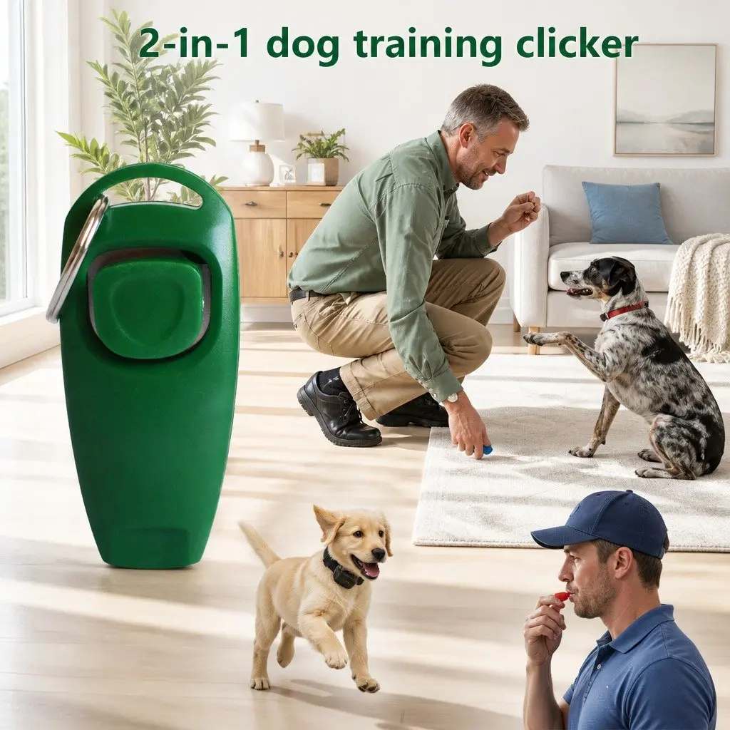 Dog Training Whistle Clicker Two-in-One Green 7.5cm x 3.5cm x 2cm