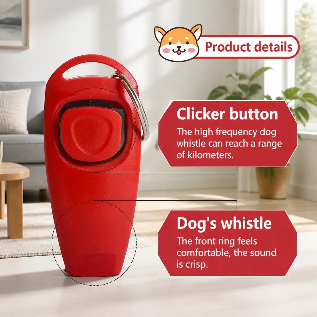 Dog Whistle Clicker 2 in 1 Training Tool Red 7.5cm x 3.5cm x 2cm