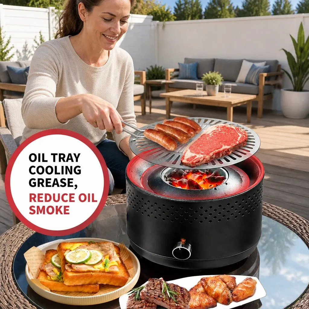 Outdoor Charcoal BBQ Grill Stove Oven Adjustable Heat Control Large Capacity