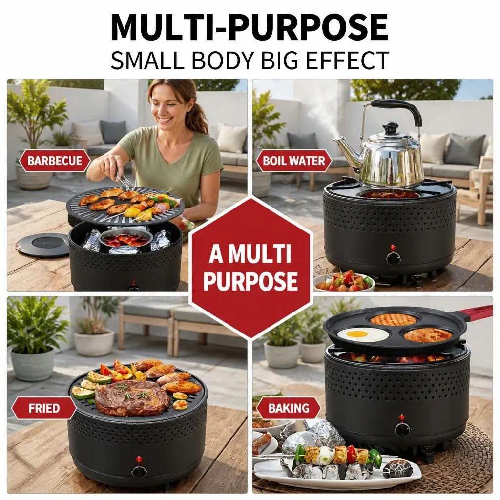 Outdoor Charcoal BBQ Grill Stove Oven Adjustable Heat Control Large Capacity