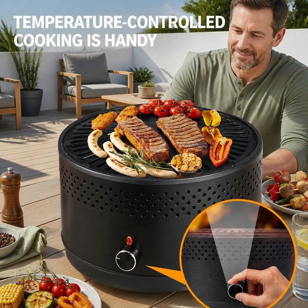Outdoor Charcoal BBQ Grill Stove Oven Adjustable Heat Control Large Capacity