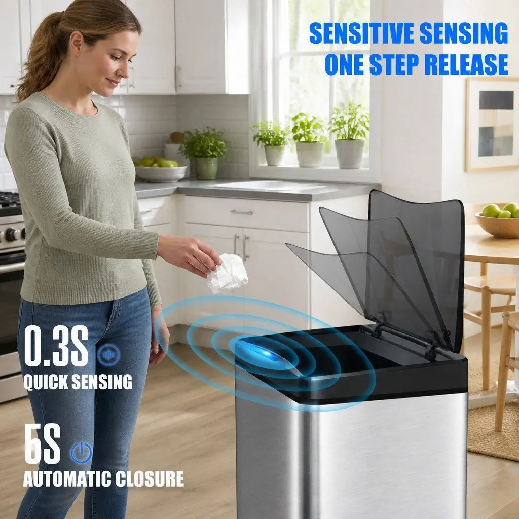 42L Automatic Motion Sensor Waste Bin Stainless Steel Kitchen Trash Can