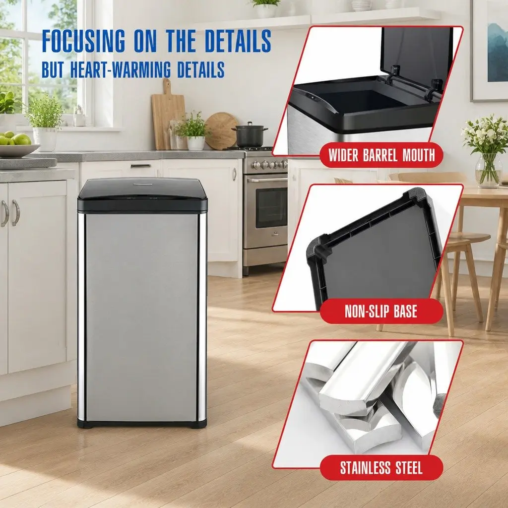42L Automatic Motion Sensor Waste Bin Stainless Steel Kitchen Trash Can