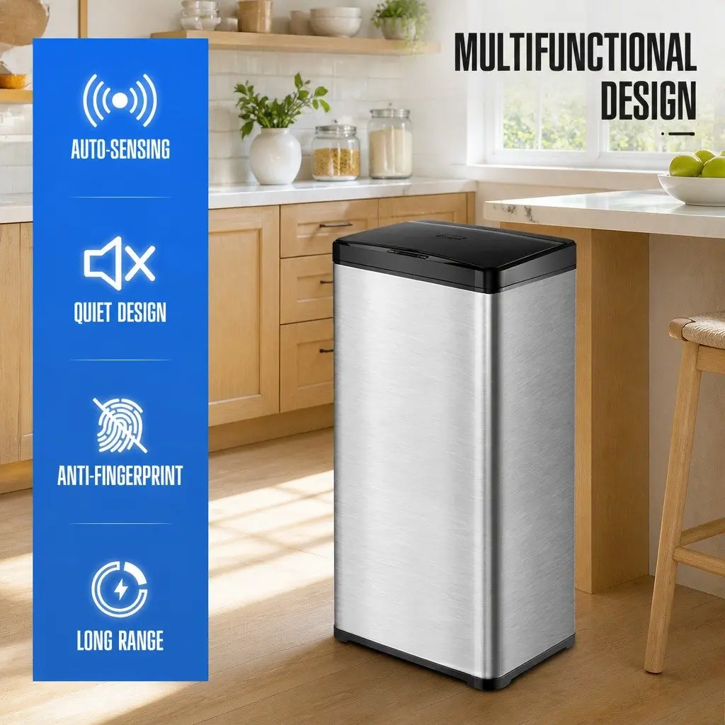 Automatic Motion Sensor Waste Bin Stainless Steel 50L