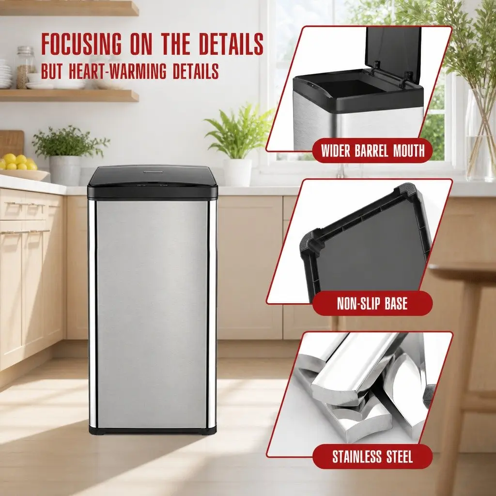 Automatic Motion Sensor Waste Bin Stainless Steel 50L
