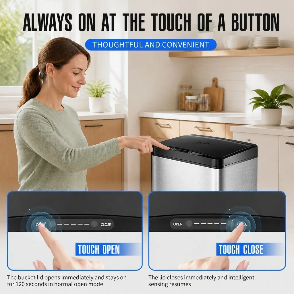 Automatic Motion Sensor Waste Bin Stainless Steel 50L