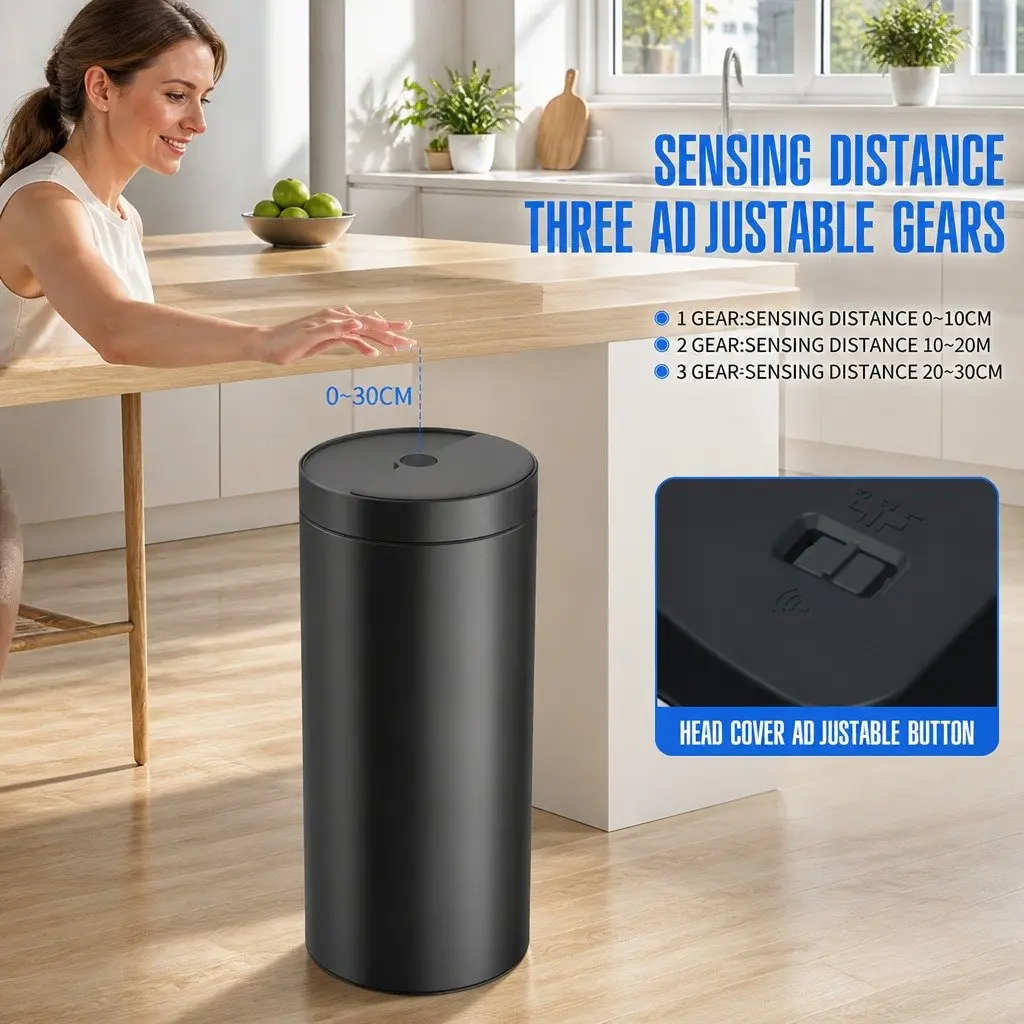 40L Automatic Sensor Trash Can Touch Free Kitchen Garbage Bin Circular Design