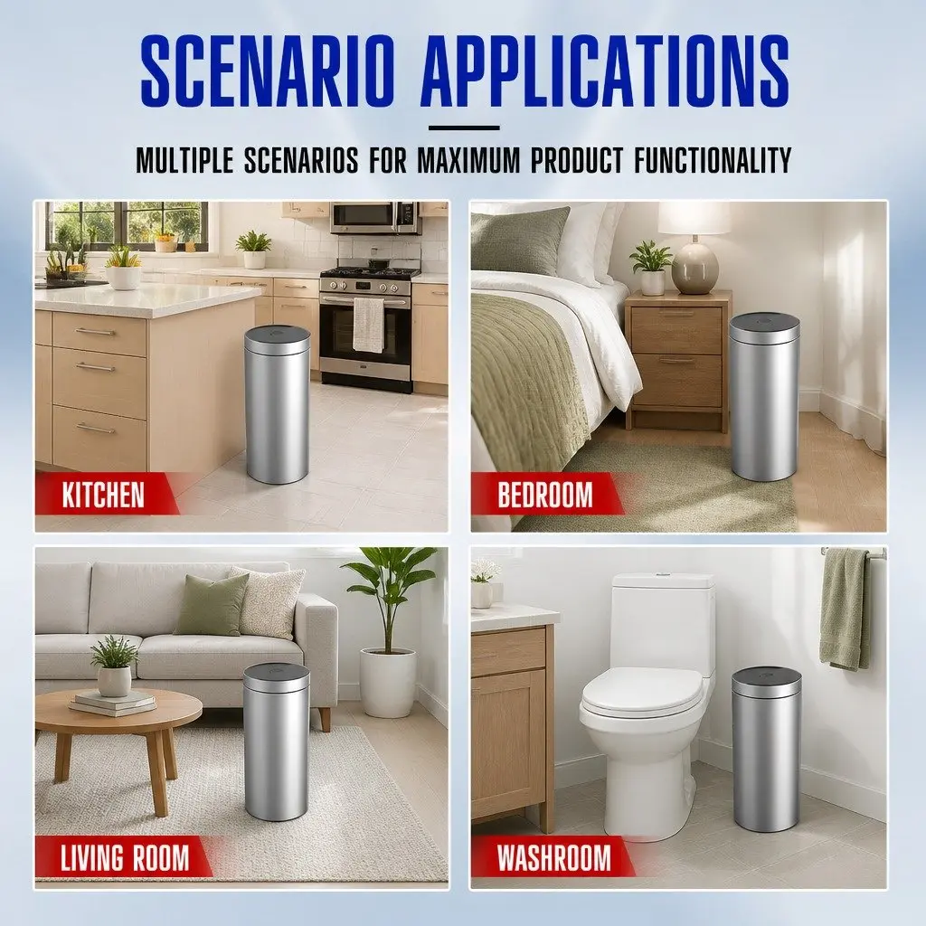 40L Touchless Stainless Steel Kitchen Trash Can Automatic Sensing Waste Bin