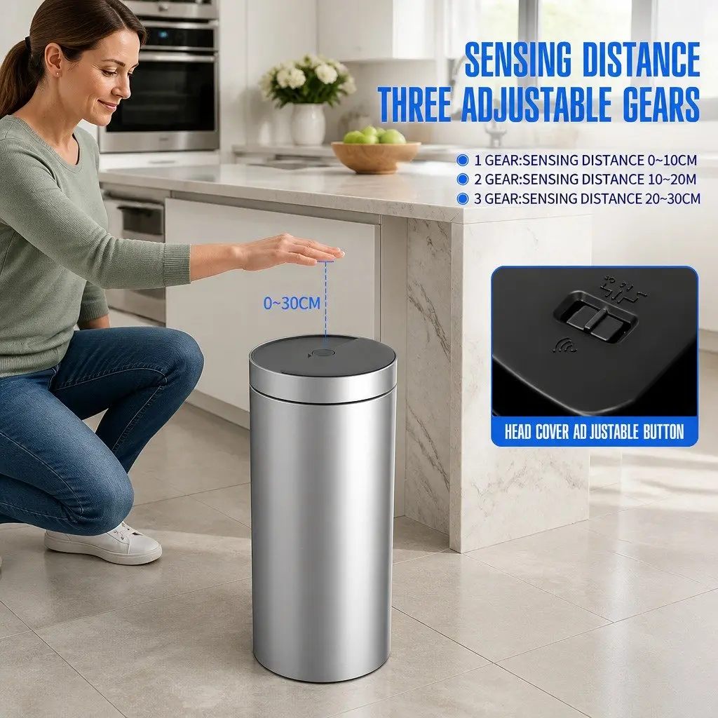 40L Touchless Stainless Steel Kitchen Trash Can Automatic Sensing Waste Bin