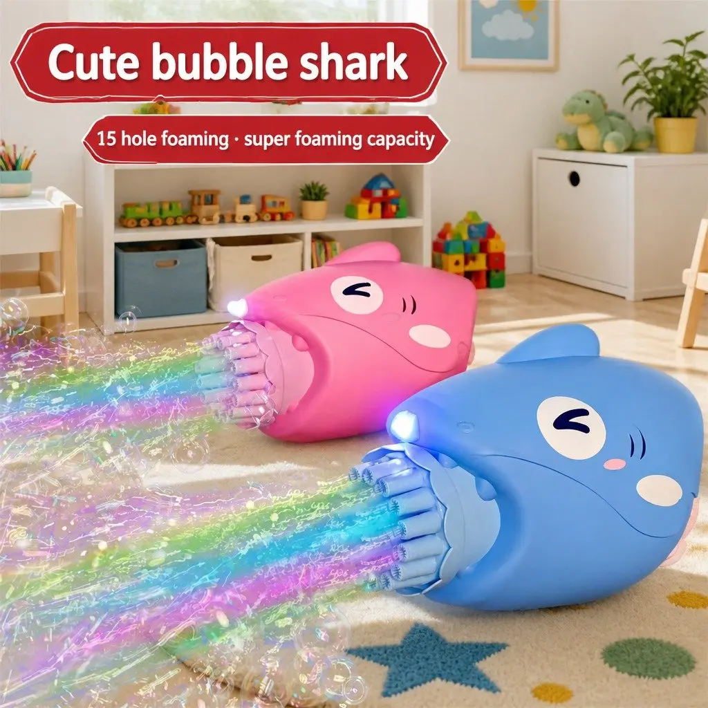 Bubble Gun Shark Automatic Hand-Held Toy Machine Outdoor Bubble Maker 15 Holes