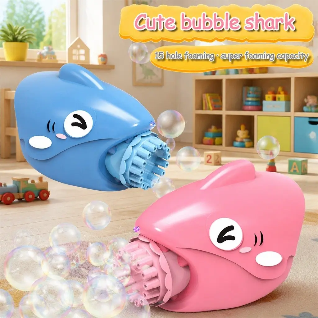 Bubble Gun Shark Automatic Hand-Held Toy Machine Outdoor Bubble Maker 15 Holes