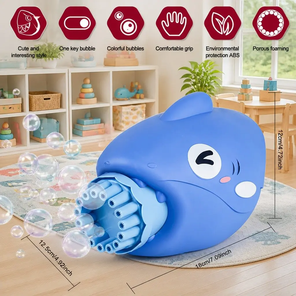 Bubble Gun Shark Automatic Hand-Held Toy Machine Outdoor Bubble Maker 15 Holes