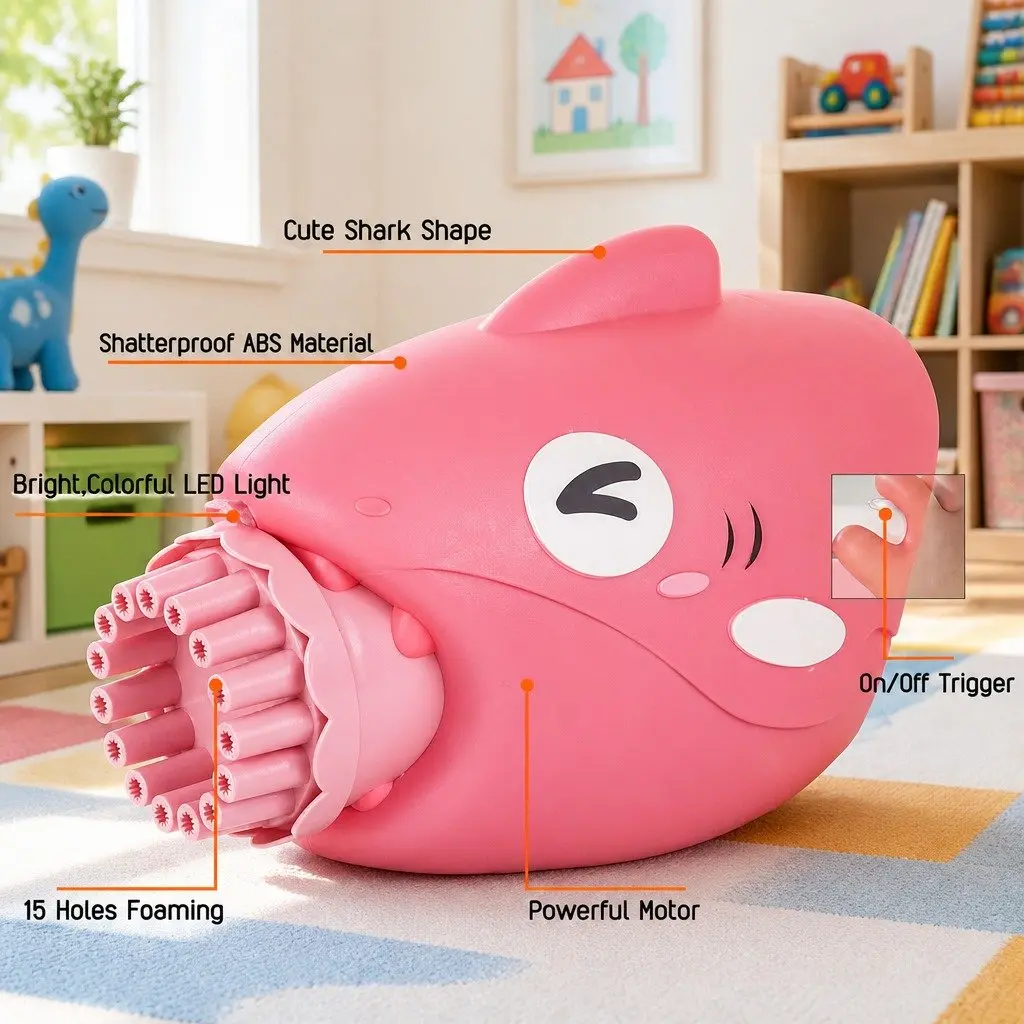 Bubble Gun Shark Machine 15-Hole Automatic Hand-Held Outdoor Toy for Kids