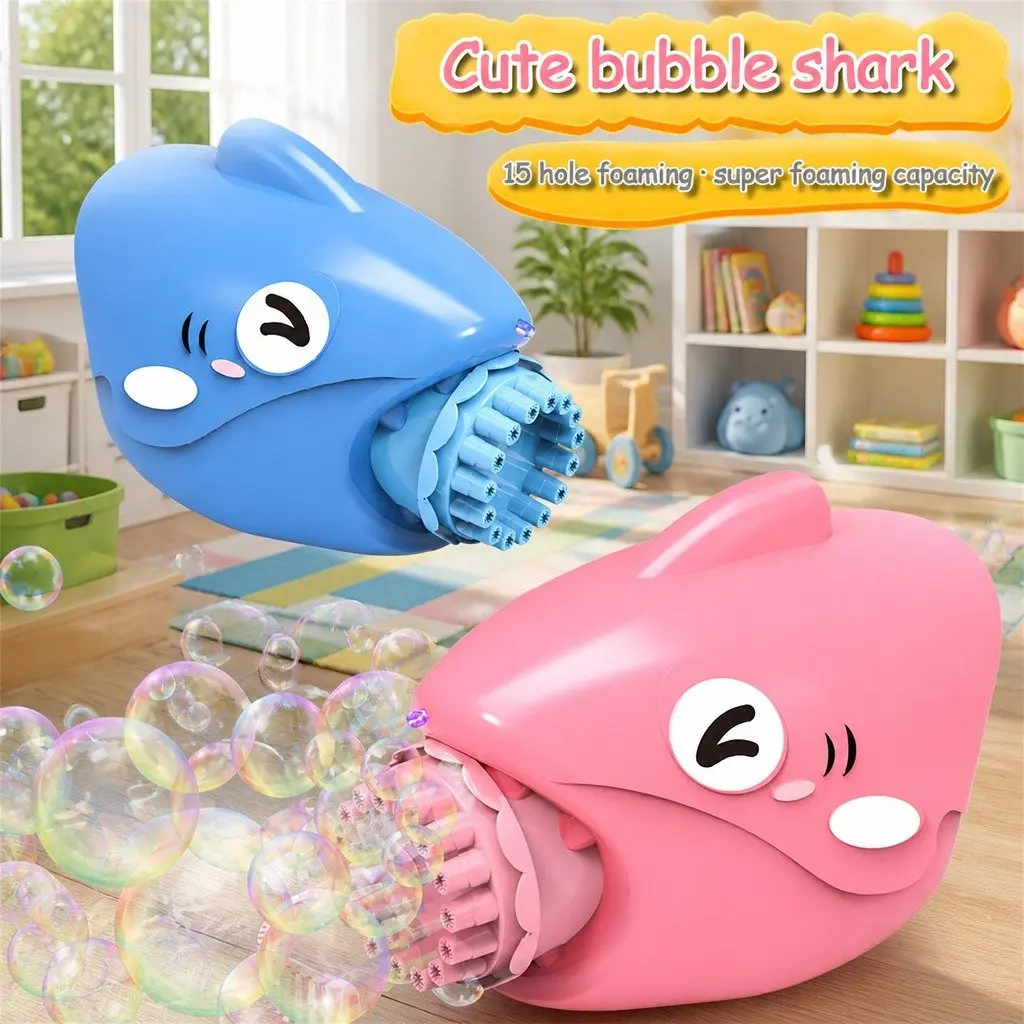 Bubble Gun Shark Machine 15-Hole Automatic Hand-Held Outdoor Toy for Kids