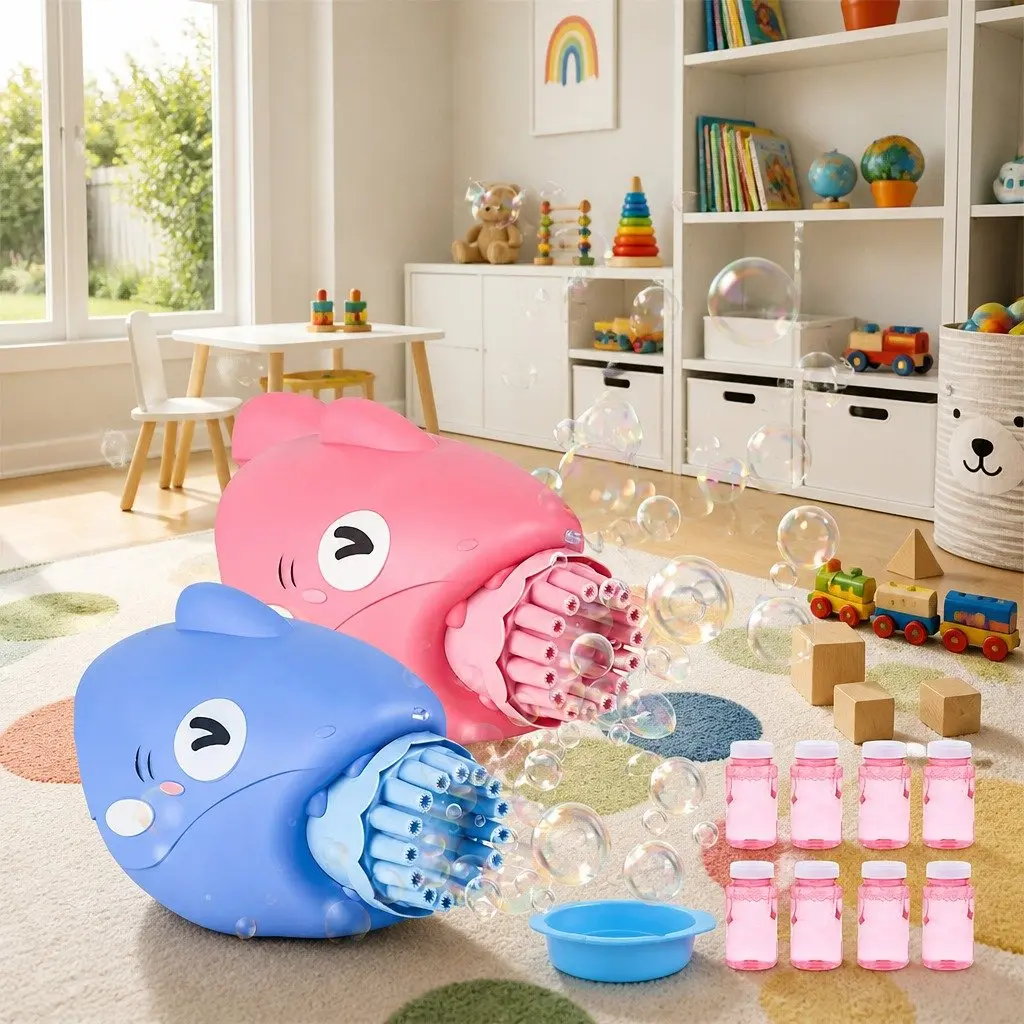 Bubble Gun Shark Machine 15-Hole Automatic Hand-Held Outdoor Toy for Kids