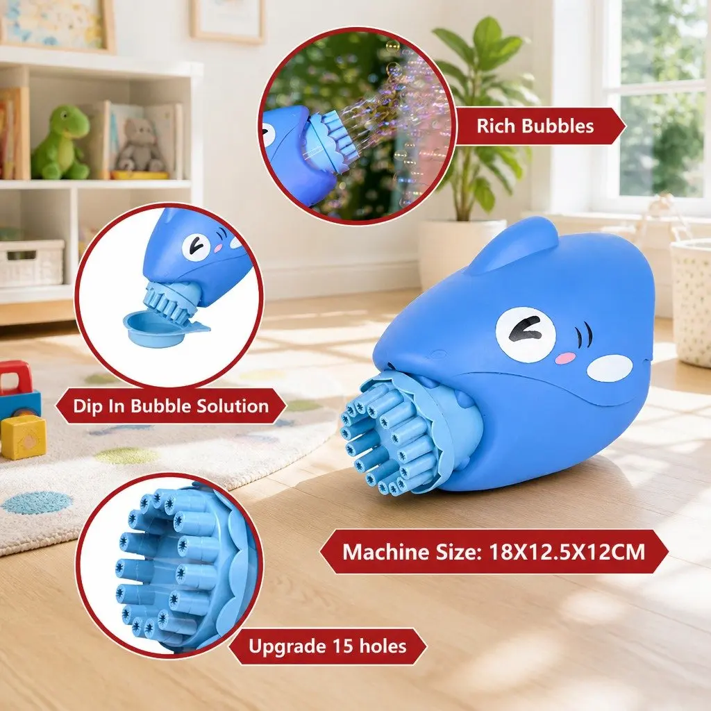 Bubble Gun Shark Machine 15-Hole Automatic Hand-Held Outdoor Toy for Kids