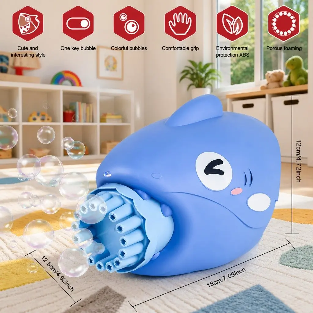 Bubble Gun Shark Machine 15-Hole Automatic Hand-Held Outdoor Toy for Kids