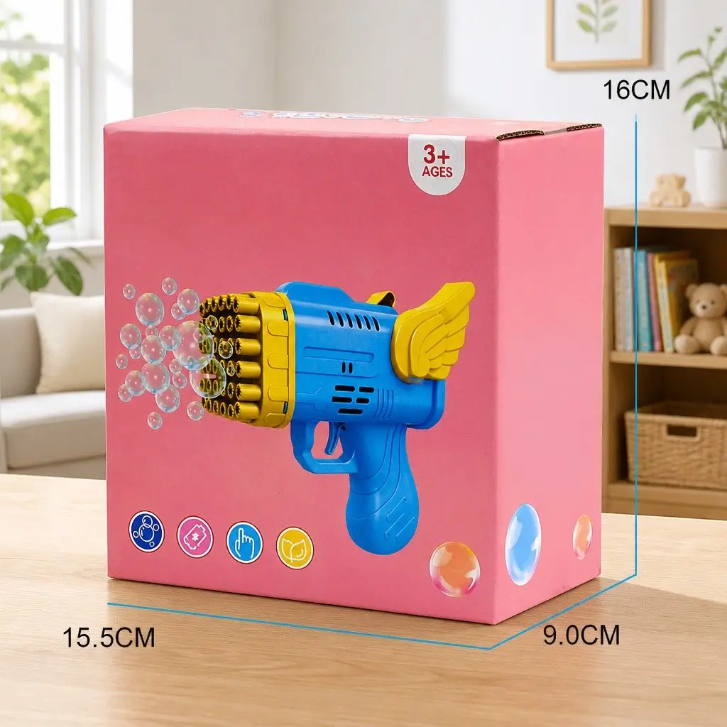 Automatic Bubble Blowing Gun 42 Hole Angel Wing Launcher Toy for Kids Outdoor