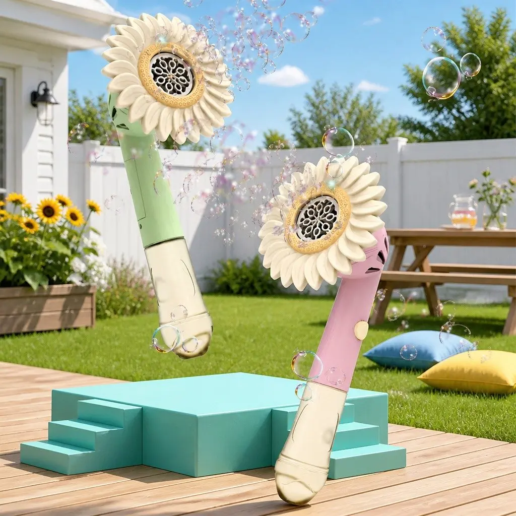 Handheld Bubble Machine Sunflower Summer Kids Water Toys Green Outdoor Fun