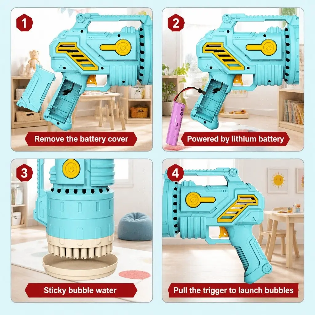 Bubble Gun Machine Automatic Handheld Toy 69 Holes Lightweight Blue
