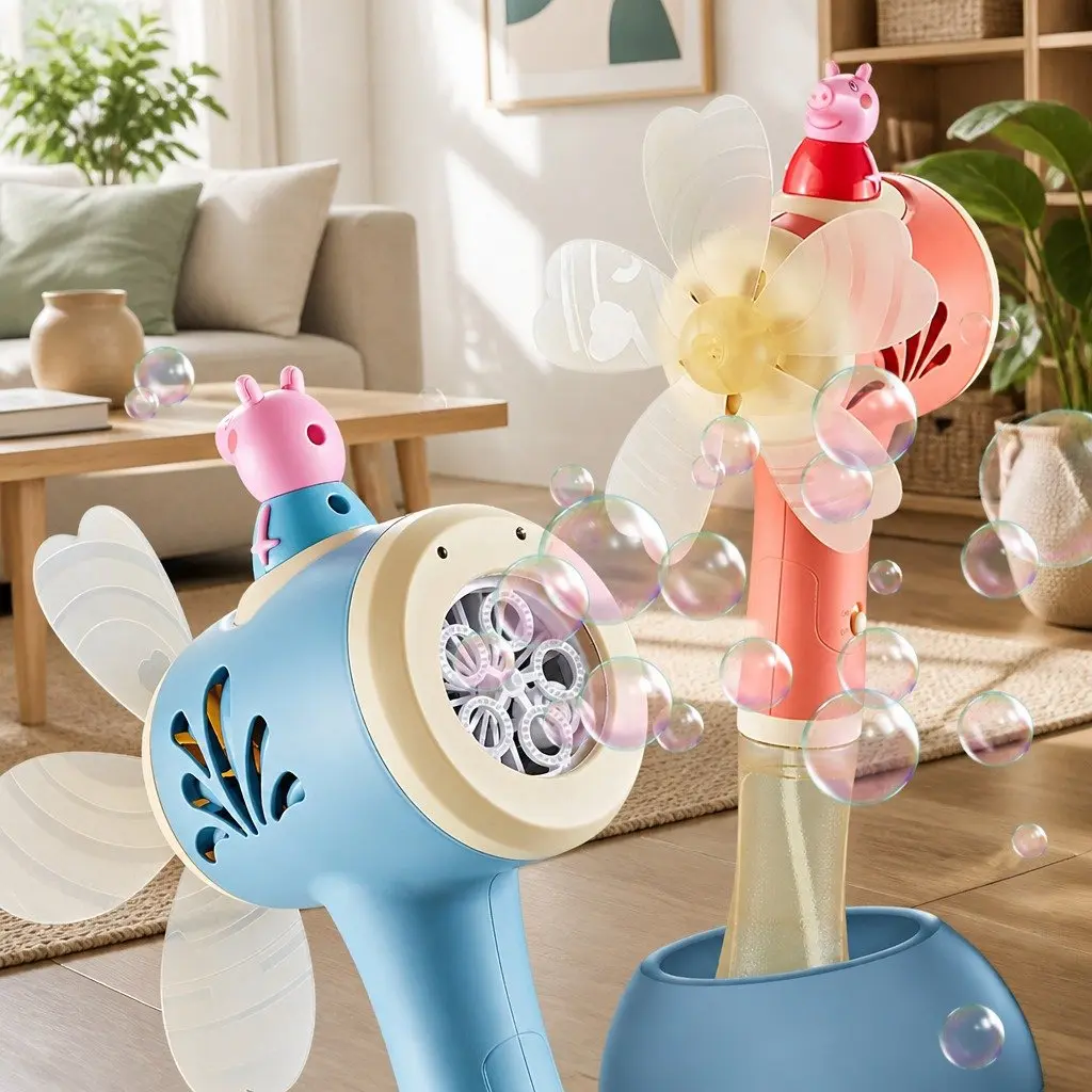 Bubble Machine Hand-Held Stick Electric Toy Windmill Wand Pink Kids Fun Outdoor