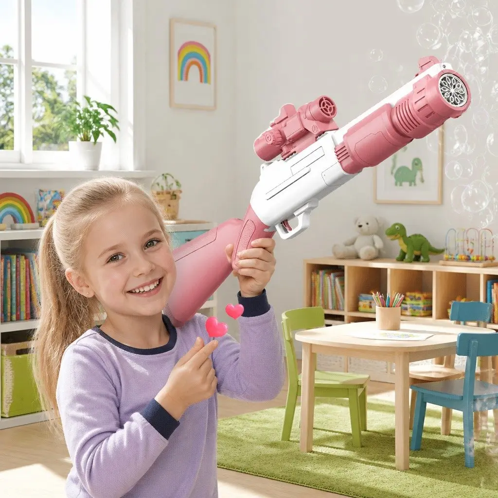 Bubble Toy Automatic Hand-Held Electric Spray Gun 10-Hole Pink 44.5cm X 7cm X 15.5cm