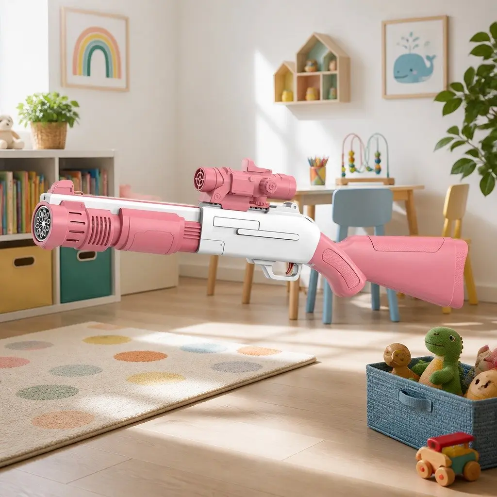 Bubble Toy Automatic Hand-Held Electric Spray Gun 10-Hole Pink 44.5cm X 7cm X 15.5cm