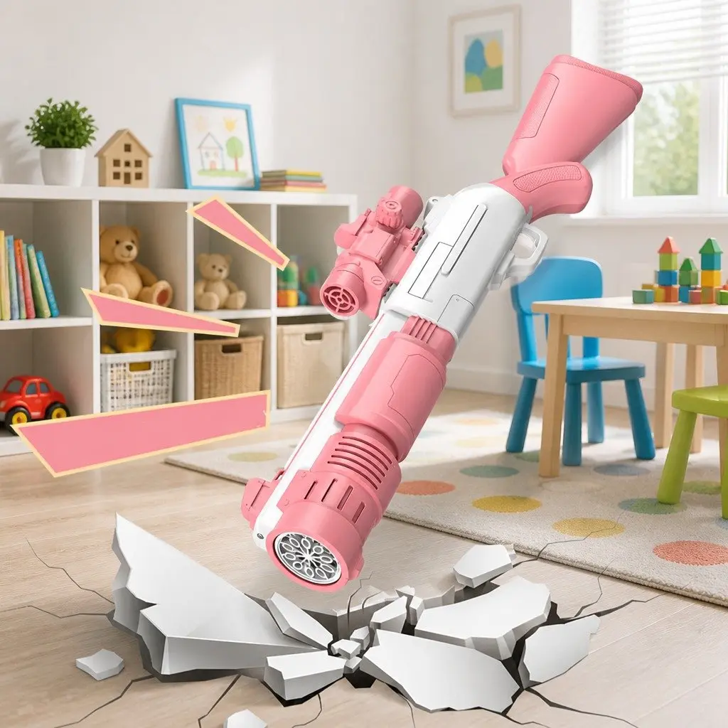 Bubble Toy Automatic Hand-Held Electric Spray Gun 10-Hole Pink 44.5cm X 7cm X 15.5cm