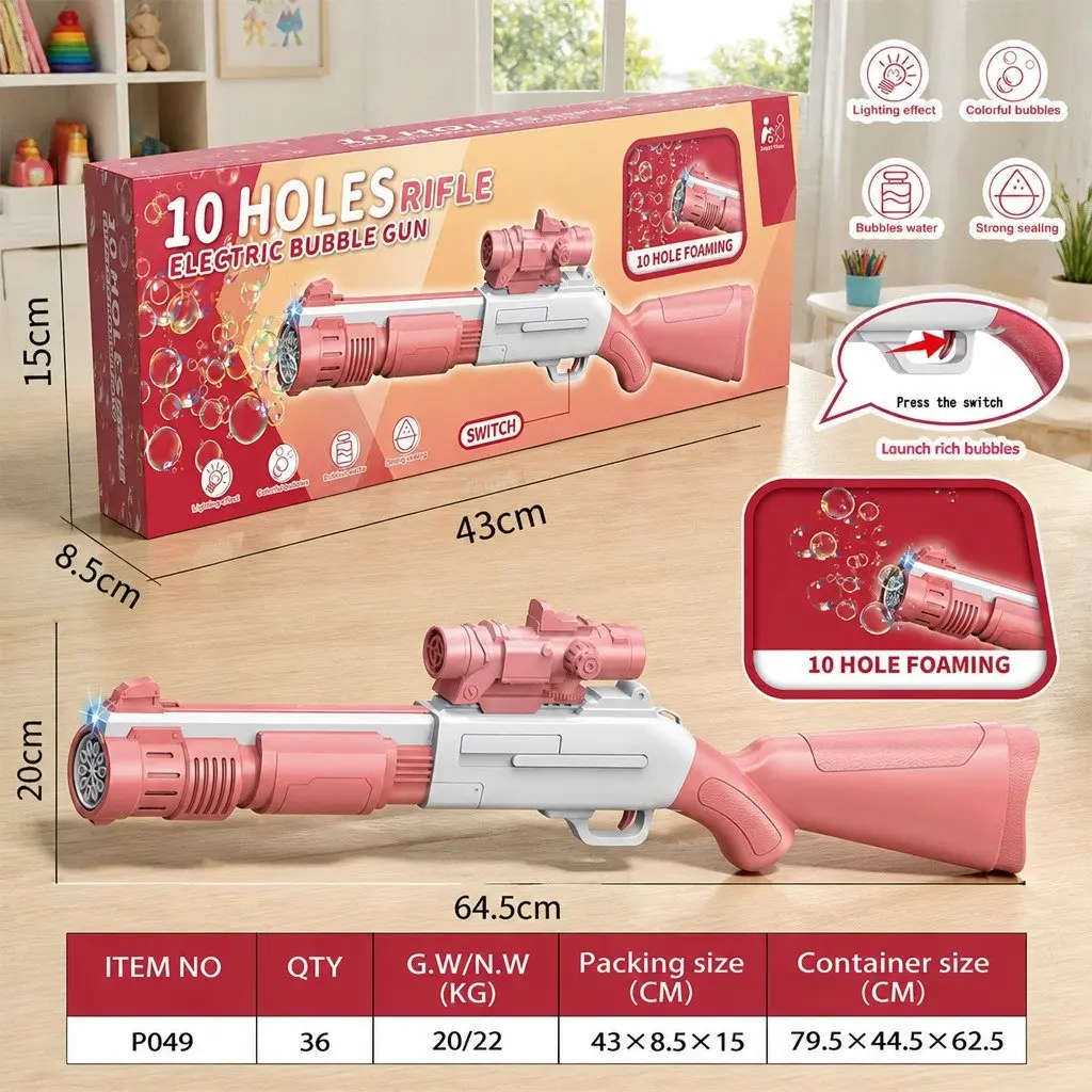 Bubble Toy Automatic Hand-Held Electric Spray Gun 10-Hole Pink 44.5cm X 7cm X 15.5cm