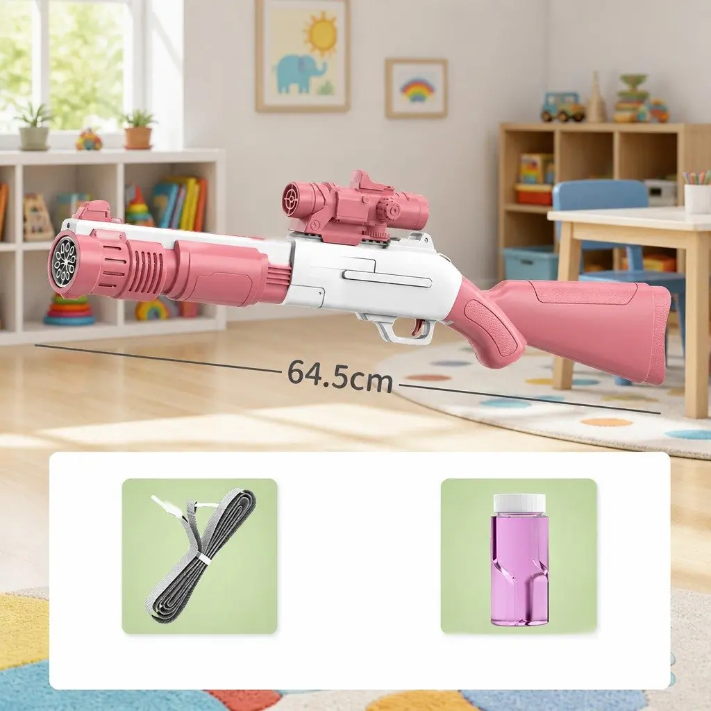 Bubble Toy Automatic Hand-Held Electric Spray Gun 10-Hole Pink 44.5cm X 7cm X 15.5cm