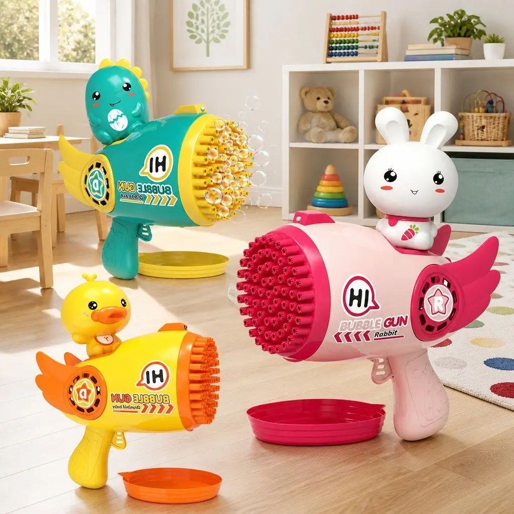 Automatic Bubble Gun Toy Outdoor Soap Machine Cartoon Design 69-Hole