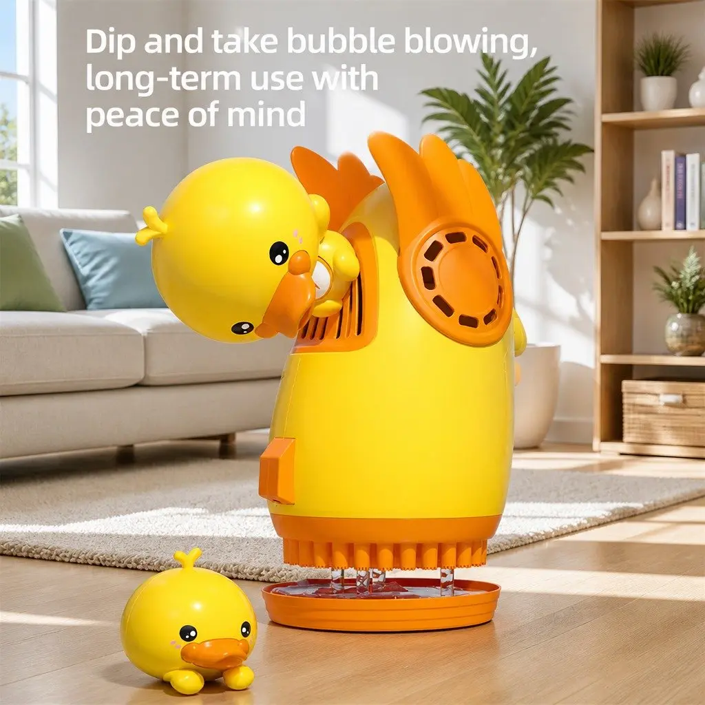 Bubble Toy Automatic Soap Machine 69-Hole Yellow Duck Cartoon 24x14.8x24cm