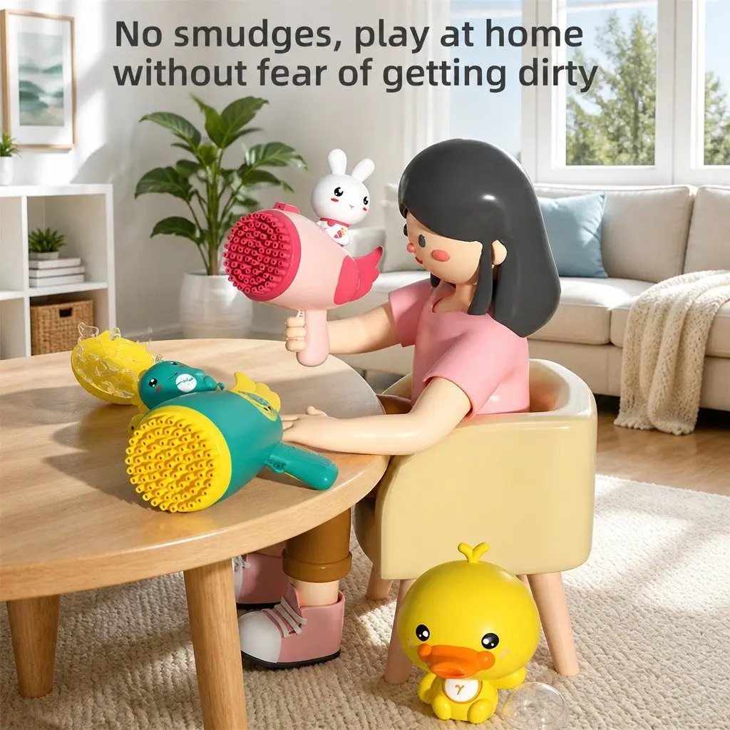 Bubble Toy Automatic Soap Machine 69-Hole Yellow Duck Cartoon 24x14.8x24cm