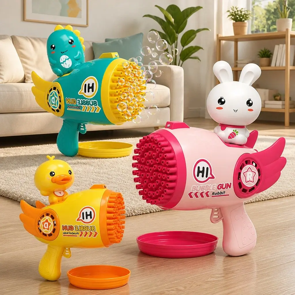 Bubble Toy Automatic Soap Machine 69-Hole Yellow Duck Cartoon 24x14.8x24cm