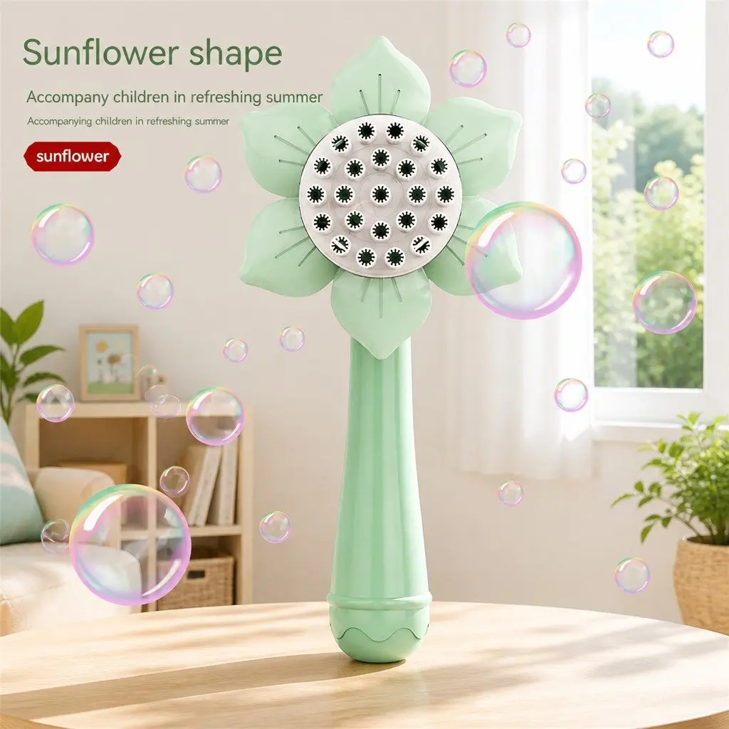 Bubble Gun Toy Sunflower Stick Shower Machine 23 Hole Children's Toy Green