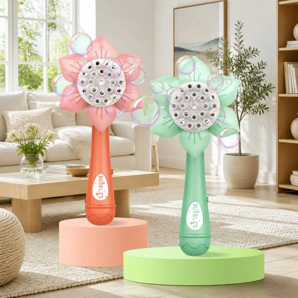 Bubble Gun Toy Sunflower Stick Shower Machine 23 Hole Children's Toy Green