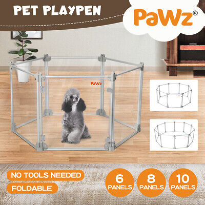 Pawz Pet Playpen Transparent Acrylic Folding Dog Fence Kennel Install-free