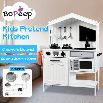 Bopeep Kids Pretend Kitchen Play Set Wooden Cooking Cookware Children Toys