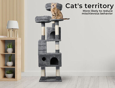 Pawz Cat Trees Scratching Post Scratcher For Large Cats Tower House Grey 141cm